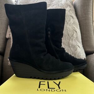 FLY London Yara wedge suede boots NEW in box